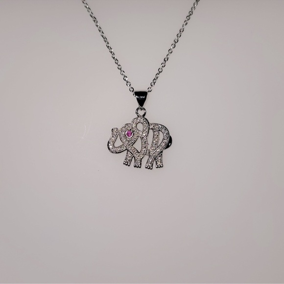 Elephant Zirconia Ruby Fine Silver Necklace - Picture 5 of 9